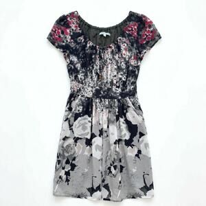 Urban Outfitters Kimchi Blue Floral Fit & Flare Dress Gray Black Pink Womens XS
